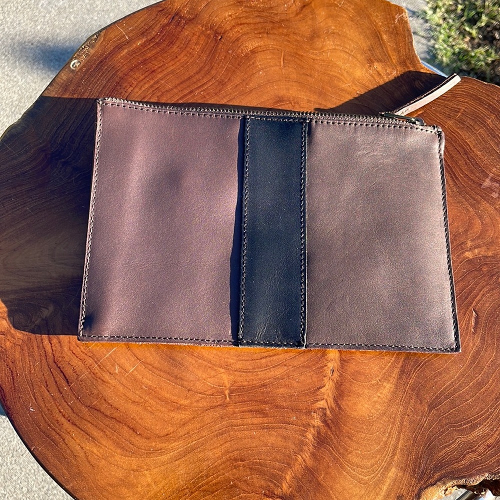 Madewell brown with black strip pouch